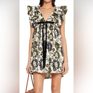Floral Sleeveless Dress with Black Ribbon